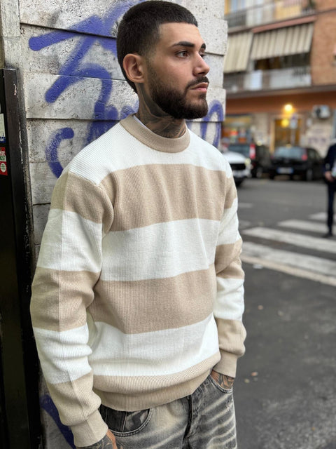 Maglione Rigato Beige BK675