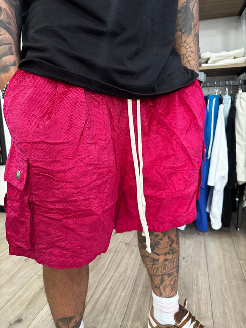 Bermuda cargo in velluto rosso