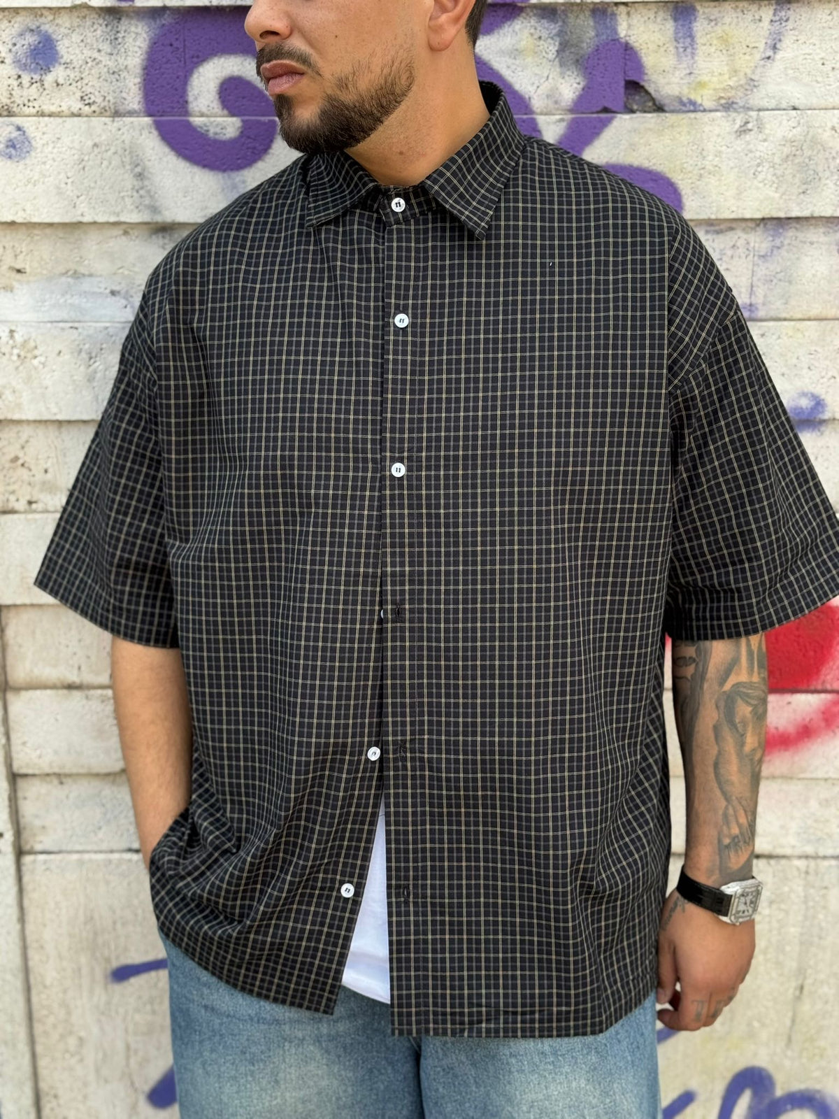 Camicia Over Manica Corta Quadretti 132