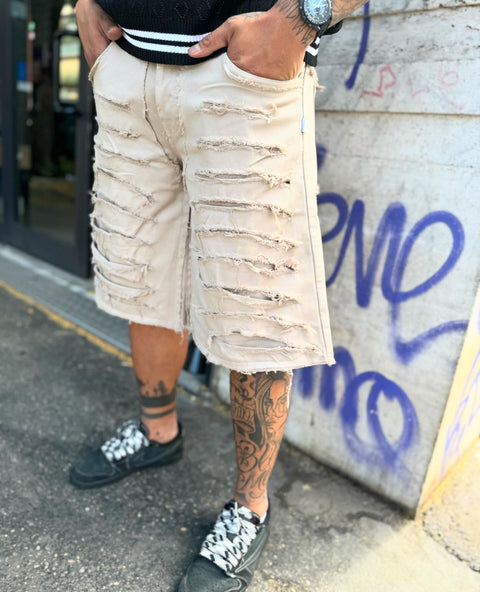 Jeans corto ripped beige