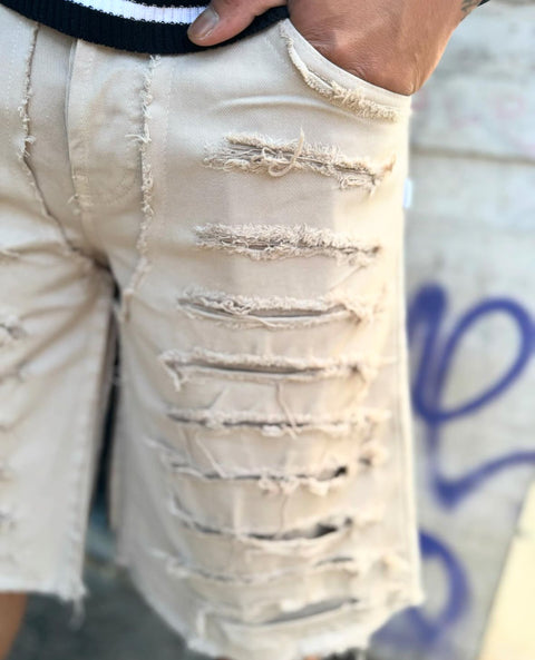 Jeans corto ripped beige
