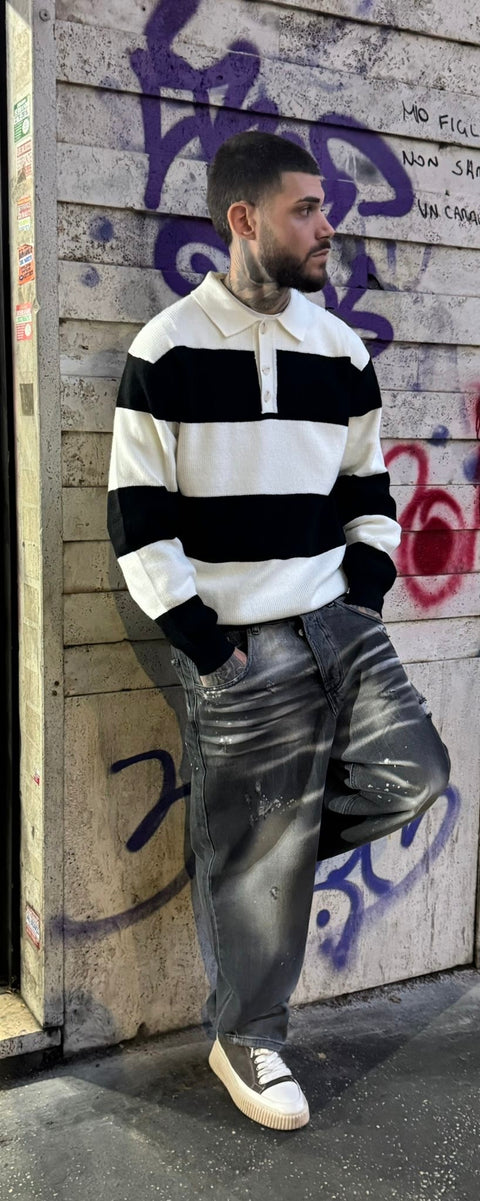 Polo Rigata Black BK676