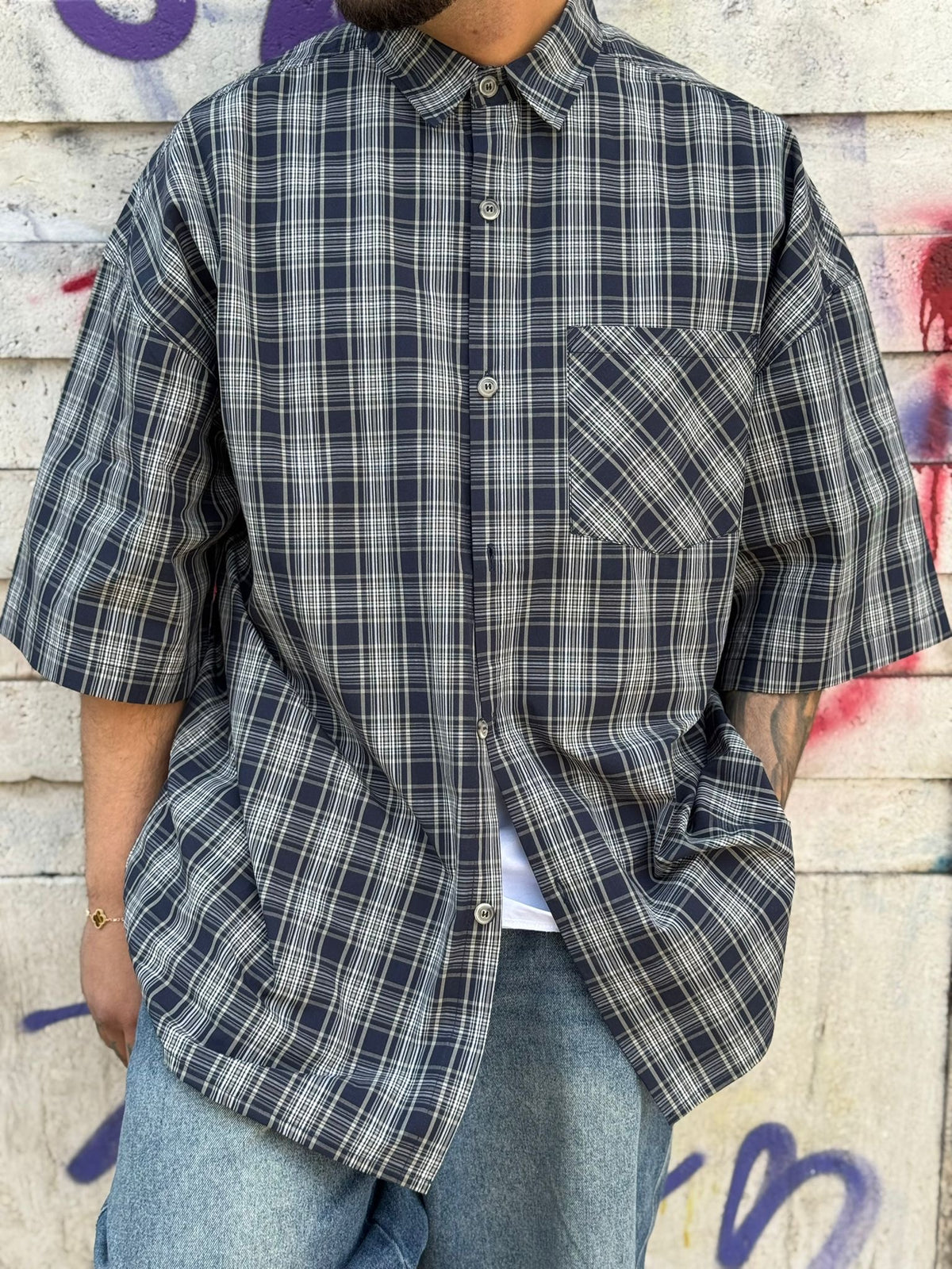 Camicia Oversize Manica Corta Quadri 208G