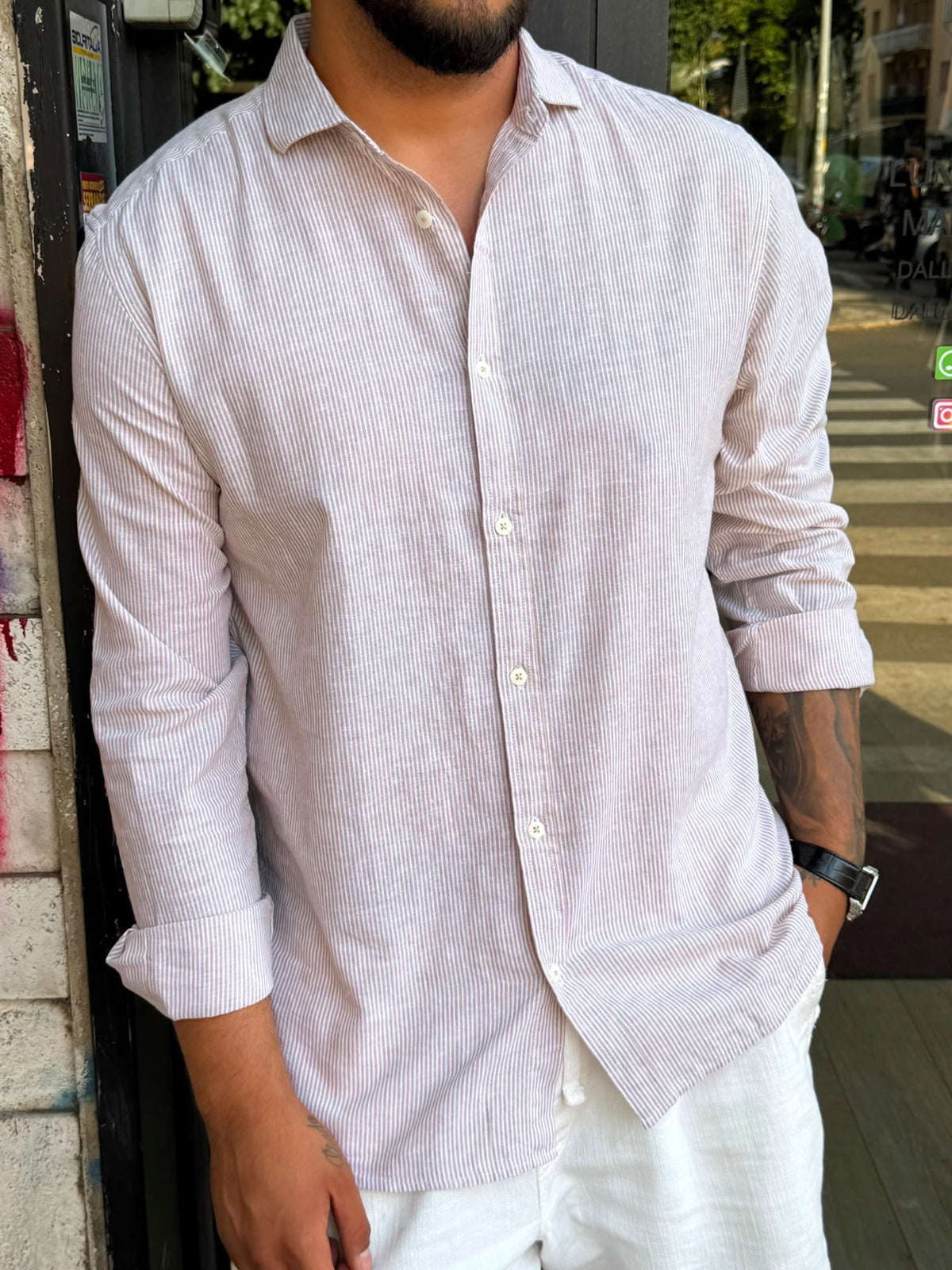 Camicia in Lino Regular a Righe