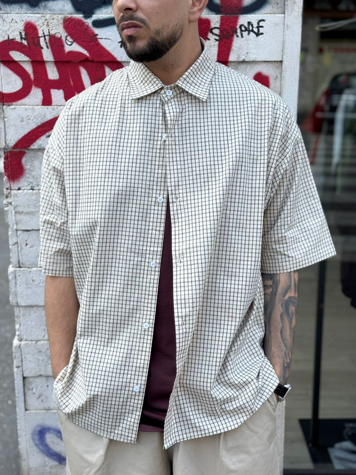 Camicia Over Manica Corta Quadretti 132