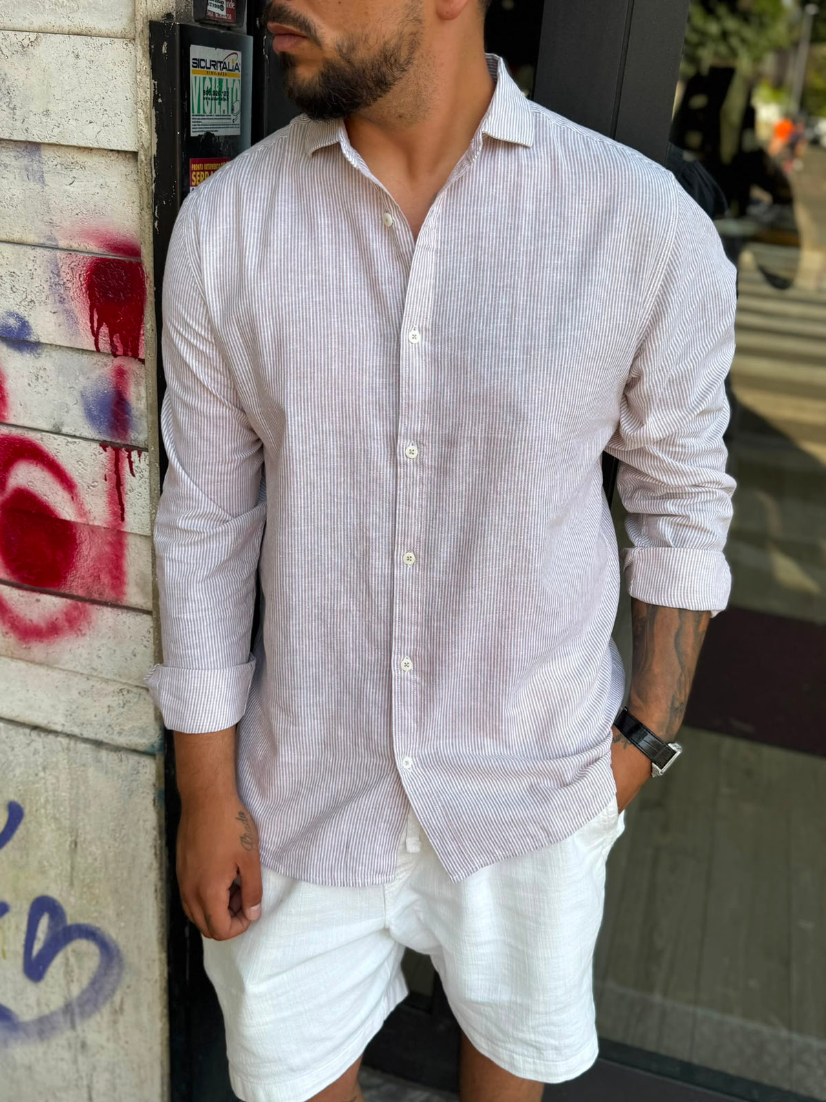 Camicia in Lino Regular a Righe