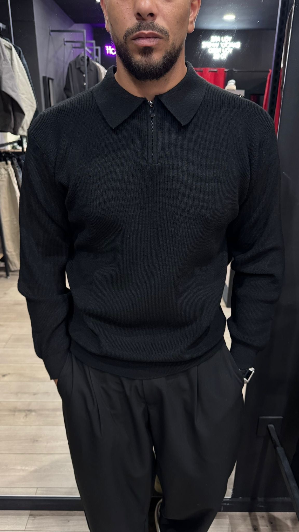 Polo Zip Manica Lunga