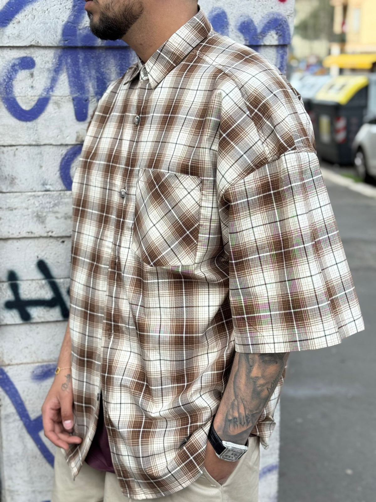 Camicia Oversize Manica Corta Quadri 208G