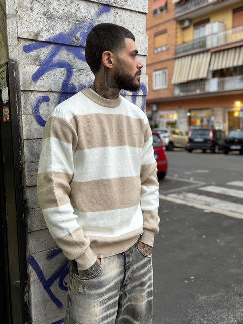Maglione Rigato Beige BK675
