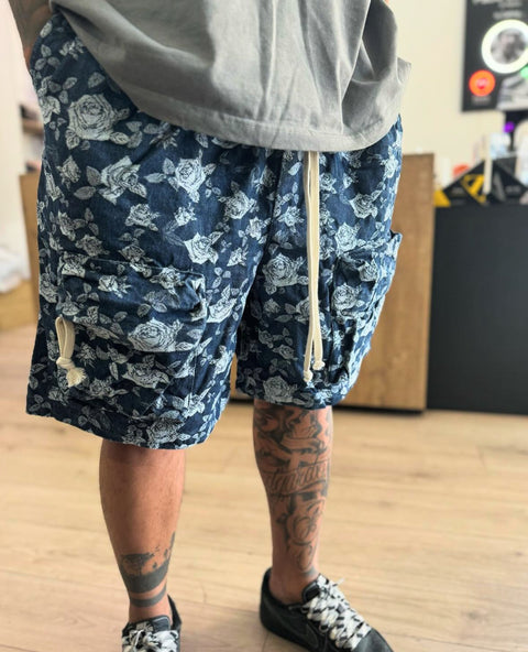 Bermuda cargo jeans rose tasca frontale