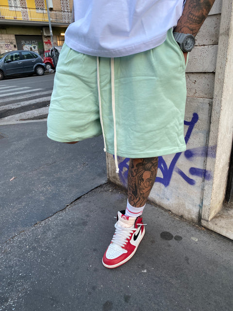 Pantaloncino sartoriale in cotone verde chiaro